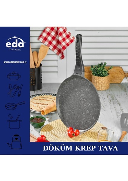 26 cm Döküm Krep Tava, Siyah, Dayanıklı ve Şık Mutfak Gereci fırsatları