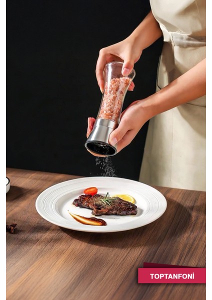 Paslanmaz Çelik Cam Gövdeli Tuz ve Karabiber Öğütücü 19 Cm, 2 Adet