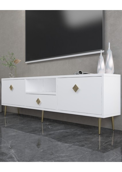 1308DROPDD-1 Tv Sehpası Beyaz-Altın Kulp fiyatları