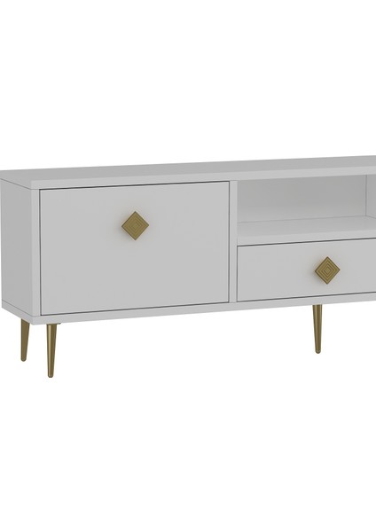 1308DROPDD-1 Tv Sehpası Beyaz-Altın Kulp indirimleri