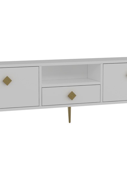 1308DROPDD-1 Tv Sehpası Beyaz-Altın Kulp