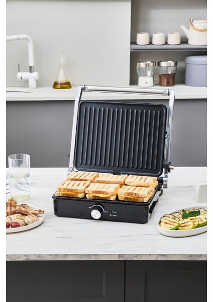 2000W Gümüş Izgara ve Tost Makinesi, 4 Dilim, Pratik ve Şık Tasarım indirimleri