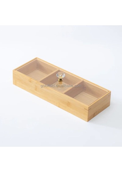 Bambu 3 Bölmeli Akrilik Kapaklı Çerezlik, Kahvaltılık Için Şık ve Kullanışlı Tasarım