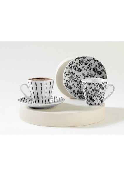 Şık 2'li Porselen Kahve Fincanı Takımı, 80 Ml, Siyah Renkli, Şıklık ve Zarafet.