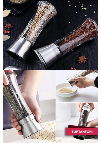 Paslanmaz Çelik Cam Gövdeli Tuz ve Karabiber Öğütücü 19 Cm, 2'li Set fiyatları