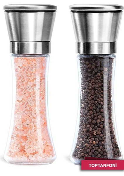 Paslanmaz Çelik Cam Gövdeli Tuz ve Karabiber Öğütücü 19 Cm, 2'li Set modelleri