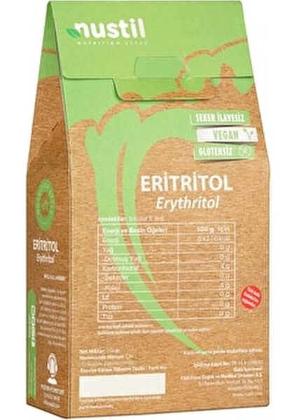 Nustil Eritritol Şeker İlavesiz Vegan Tatlandırıcı 250 gr Glutensiz ve Düşük Kalorili fiyatları