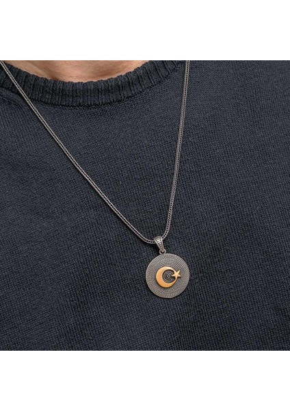 Gümüş Ay Yıldızlı Erkek Kolye