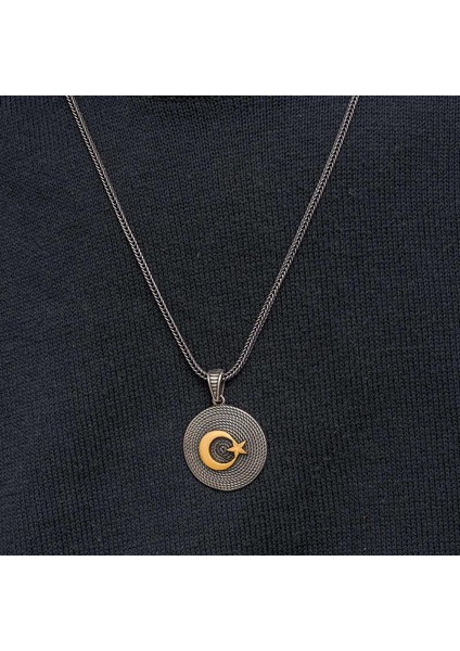 Gümüş Ay Yıldızlı Erkek Kolye