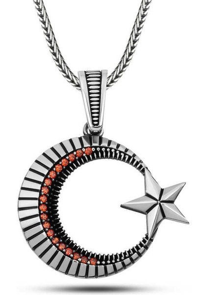 Gümüş Zirkon Taşlı Ay Yıldız Erkek Kolye fiyatları