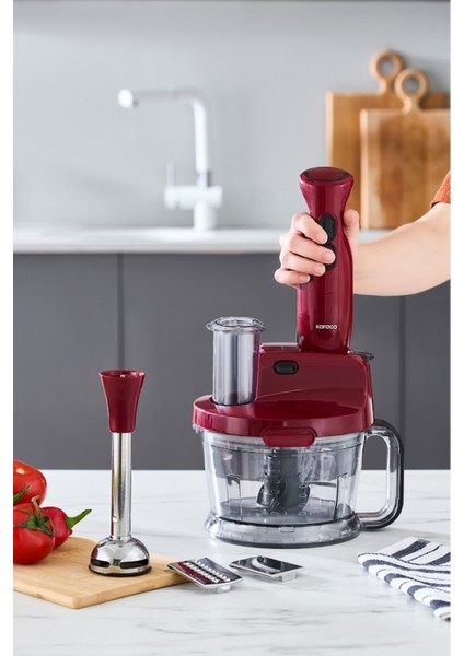 Çok Fonksiyonlu Kırmızı Mutfak Robotu ve Blender Seti, Güçlü 2000 W