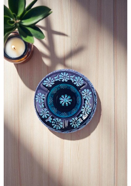 Yeşil Seramik Küllük, Kabartma Desenli, Büyük Boy, 12CM x 7cm fırsatları