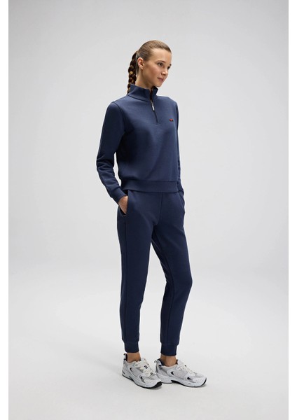 Pamuklu Regular Fit Yarım Fermuarlı Dik Yaka Sweat Bayan Sweat EF557