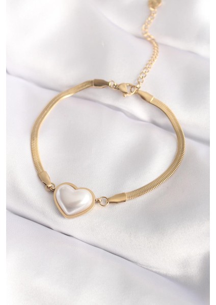 316L Çelik Gold Renk Bombeli Kalp Kadın Bileklik fiyatları
