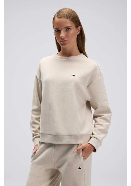 Pamuklu Regular Fit Bisiklet Yaka Logolu Sweat Bayan Sweat EF540