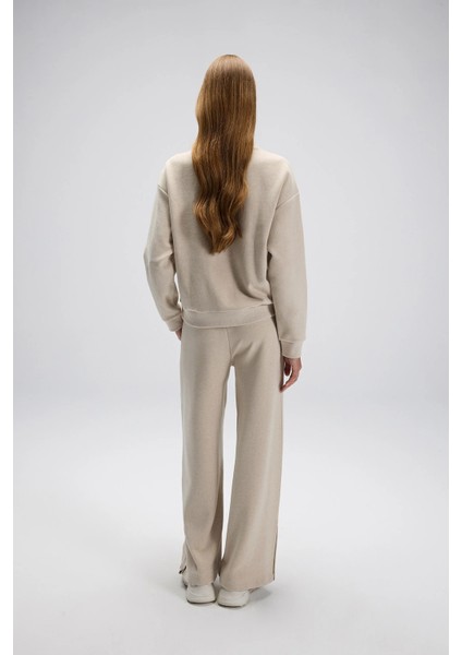 Pamuklu Regular Fit Bisiklet Yaka Logolu Sweat Bayan Sweat EF540 fırsatları