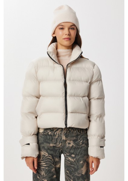 Dik Yaka Kısa Şişme Mont LZV0032 Taş fırsatları