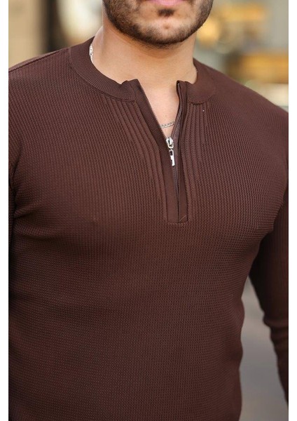 Erkek Fermuarlı Bisiklet Yaka Dokulu Uzun Kollu Triko modelleri