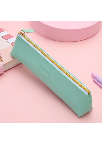 Yeni Pu Deri Fermuar Kalem Pencil Çanta Basit Vintage Renk Kılıfı Depolama Koşusu Pens Kırtasiye Okulu Mini Kalemler Çanta Renk: Yeşil (Yurt Dışından)