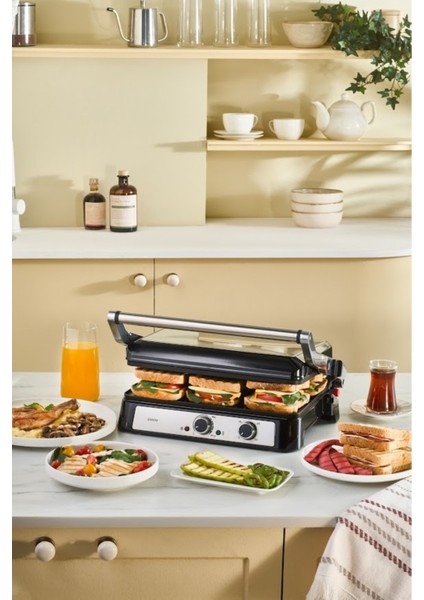 Zaman Ayarlı 2000W Izgara ve Tost Makinesi, 6 Dilim Kapasiteli, Modern Tasarım