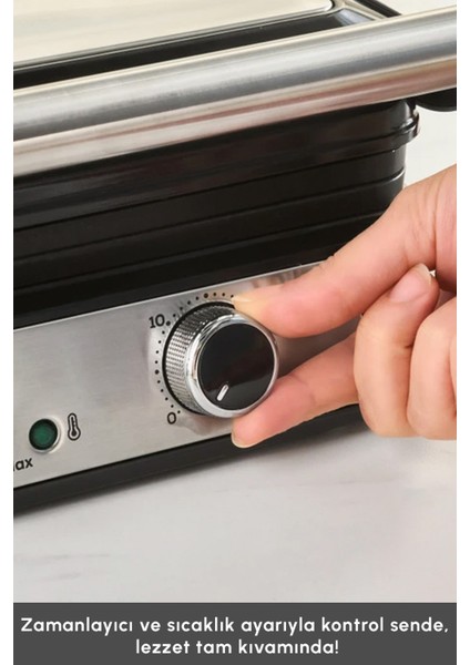 Zaman Ayarlı 2000W Izgara ve Tost Makinesi, 6 Dilim Kapasiteli, Modern Tasarım