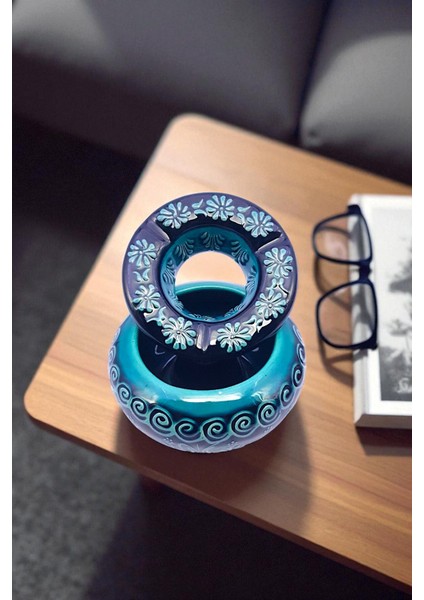 Yeşil Kabartma Desenli Büyük Seramik Sigara Küllüğü (12X7 Cm) fiyatları