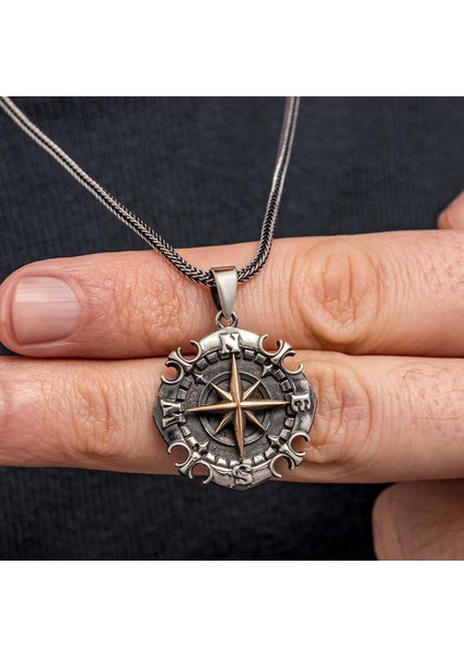 Gümüş Oksitli Pusula Erkek Kolye