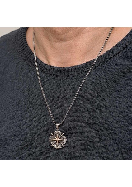 Gümüş Oksitli Pusula Erkek Kolye