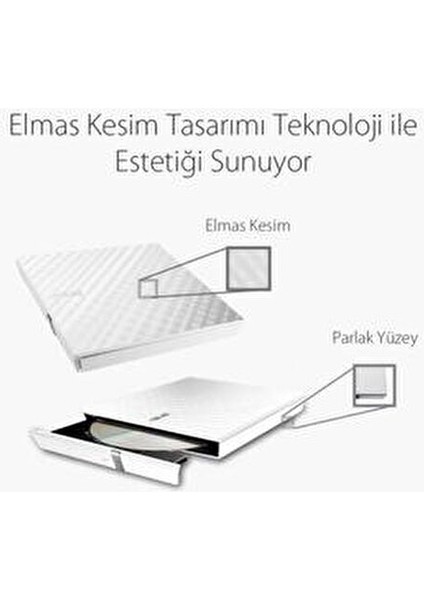 Harici DVD Yazıcı Slim 8X Süratli USB 2.0 Bağlantı Beyaz Renkli Model SDRW-08D2S-U