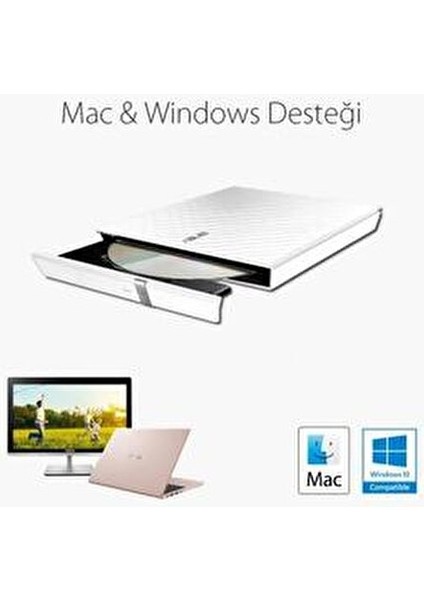 Harici DVD Yazıcı Slim 8X Süratli USB 2.0 Bağlantı Beyaz Renkli Model SDRW-08D2S-U