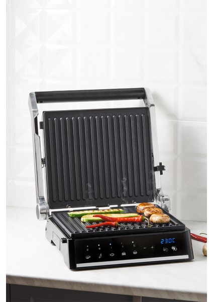 Inox Gövdeli, Döküm Plakalı, 5 Programlı, LED Ekranlı Tost ve Izgara Makinesi