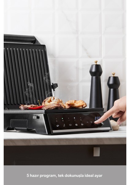 Inox Gövdeli, Döküm Plakalı, 5 Programlı, LED Ekranlı Tost ve Izgara Makinesi modelleri