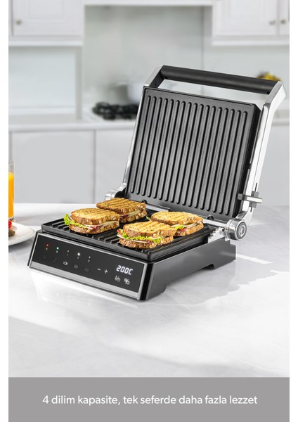 Inox Gövdeli, Döküm Plakalı, 5 Programlı, LED Ekranlı Tost ve Izgara Makinesi fırsatları