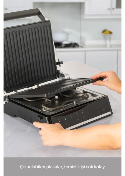 Inox Gövdeli, Döküm Plakalı, 5 Programlı, LED Ekranlı Tost ve Izgara Makinesi