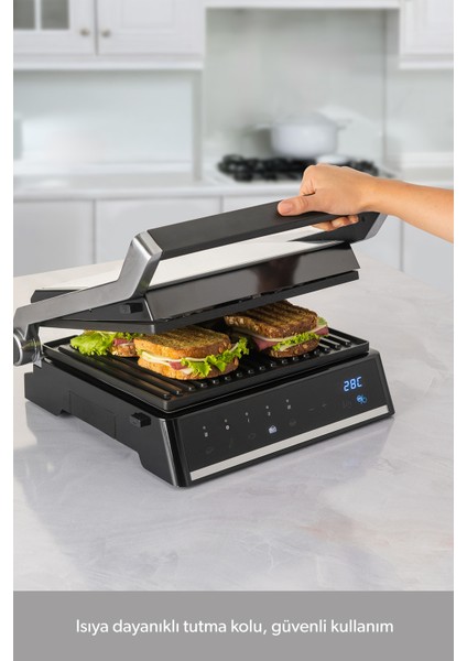 Inox Gövdeli, Döküm Plakalı, 5 Programlı, LED Ekranlı Tost ve Izgara Makinesi