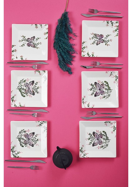 Renkli 6'lı El Yapımı Kelebek Pasta ve Tatlı Tabak Seti, 20CM, Şık Tasarım