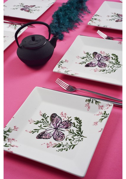 Renkli 6'lı El Yapımı Kelebek Pasta ve Tatlı Tabak Seti, 20CM, Şık Tasarım fiyatları