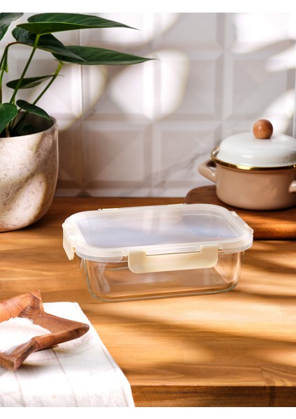 Borosilikat 1050 ml Saklama Kabı, Beyaz, Dayanıklı ve Şık Tasarım