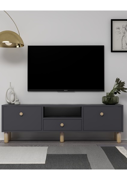 1310DROPDD-1 Bohem Tv Sehpası Antrasit-Safir Kulp