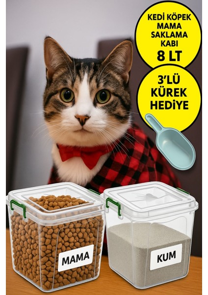 Turuncu 8l Saklama Kabı Seti, 3'lü Kürek Hediyeli, Kedi ve Köpekler Için Renkli Kutular