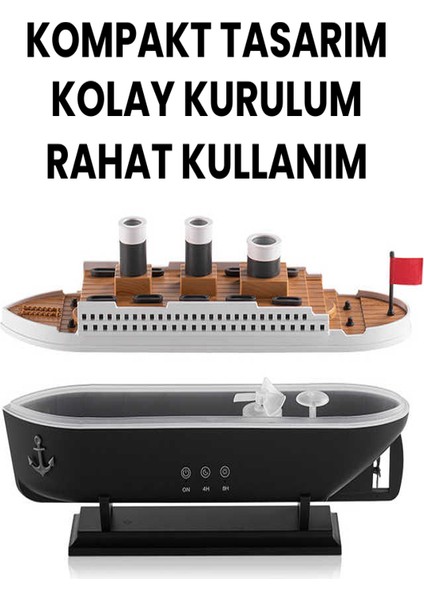 Gemi Tasarımlı Aromaterapi Difüzör – Renkli Işık, Uzaktan Kumanda, Yoğun Buhar ve Zamanlayıcı fiyatları