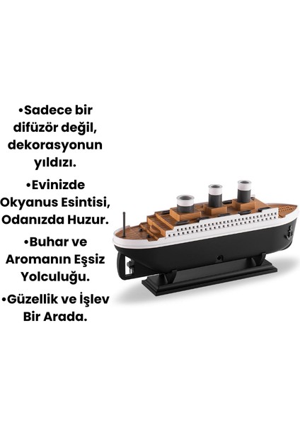 Gemi Tasarımlı Aromaterapi Difüzör – Renkli Işık, Uzaktan Kumanda, Yoğun Buhar ve Zamanlayıcı modelleri