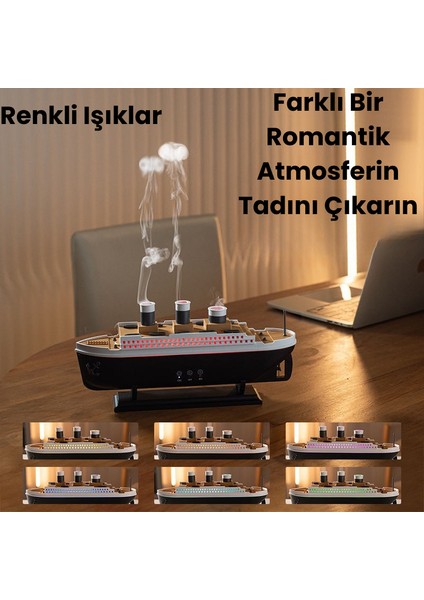 Gemi Tasarımlı Aromaterapi Difüzör – Renkli Işık, Uzaktan Kumanda, Yoğun Buhar ve Zamanlayıcı fırsatları