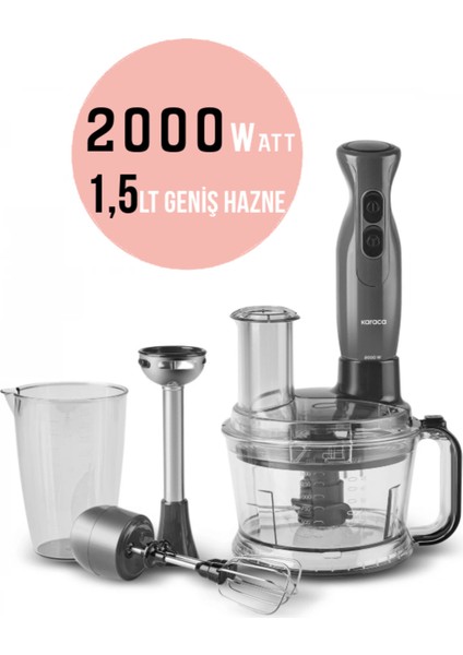 Güçlü 2000W Turbo Doğrayıcı, Çok Fonksiyonlu Mutfak Robotu, Buz Kırıcı, Çelik Mikser