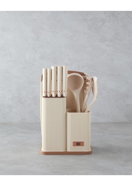 Pratik Kesme Tahtası ve Bıçak Seti, 21.5X13X20 Cm, Krem Renk fiyatları