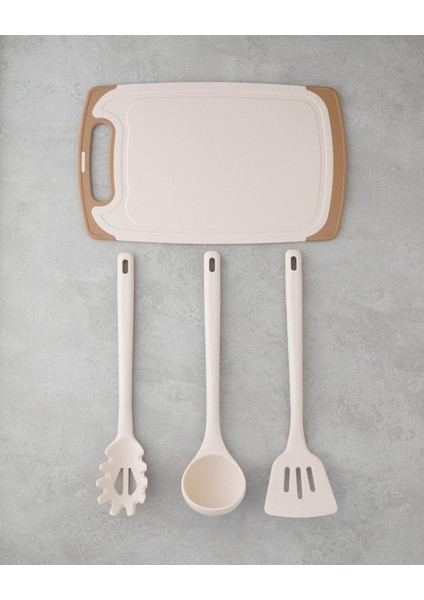 Pratik Kesme Tahtası ve Bıçak Seti, 21.5X13X20 Cm, Krem Renk indirimleri