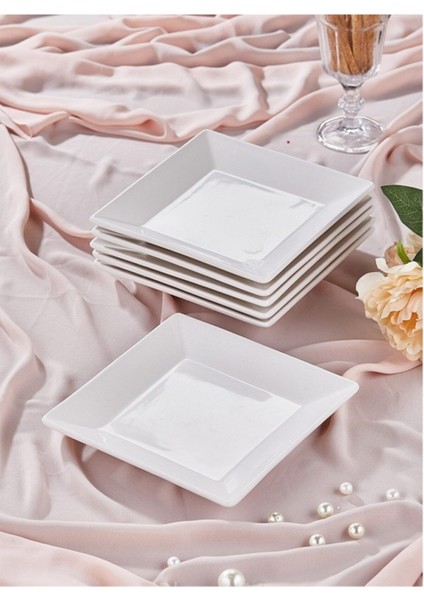 Beyaz 6'lı Kare Seramik Servis ve Kahvaltı Tabak Seti fiyatları