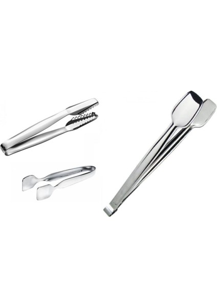 Çelik Buz, Şeker ve Izgara Maşası 3'lü Set, Renkli ve Kullanışlı