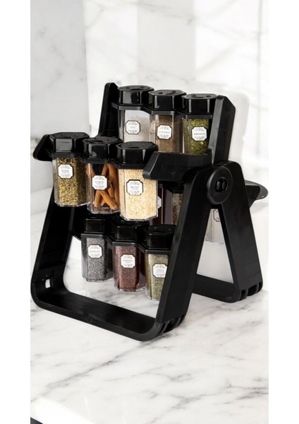 12'li Döner Baharat Seti, 360° Dönen Standlı Baharat Kavanozları