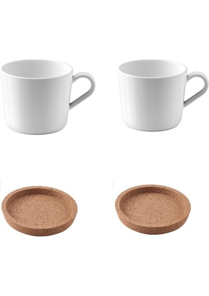 Beyaz 2'li Kupa Takımı ve 10 cm Mantar Altlık Seti
